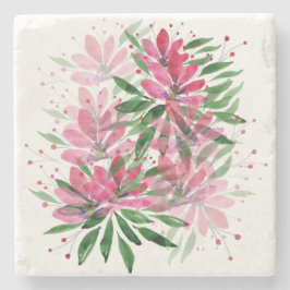 ピンクフローラガーデンウォーターカラーアート ストーンコースター