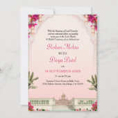 ピンクフローラガーデンカラフルインディアン結婚ズインビタット 招待状 (正面)