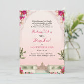 ピンクフローラガーデンカラフルインディアン結婚ズインビタット 招待状 (スタンド正面)