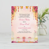 ピンクフローラガーデンカラフル結婚インディアン 招待状 (スタンド正面)