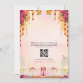 ピンクフローラガーデンカラフル結婚インディアン 招待状 (裏面)