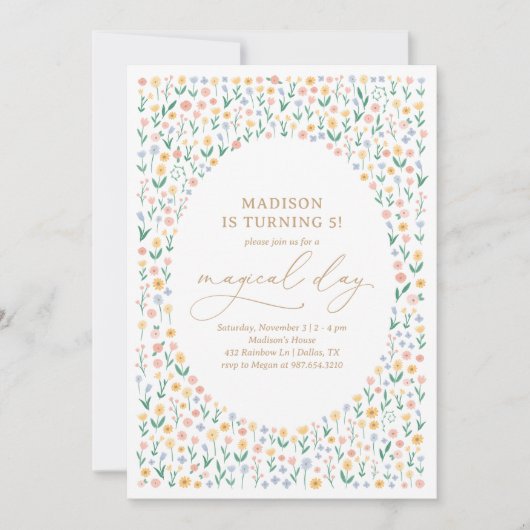 ピンクフローラガーデンガールバースデーパーティー 招待状 (正面)