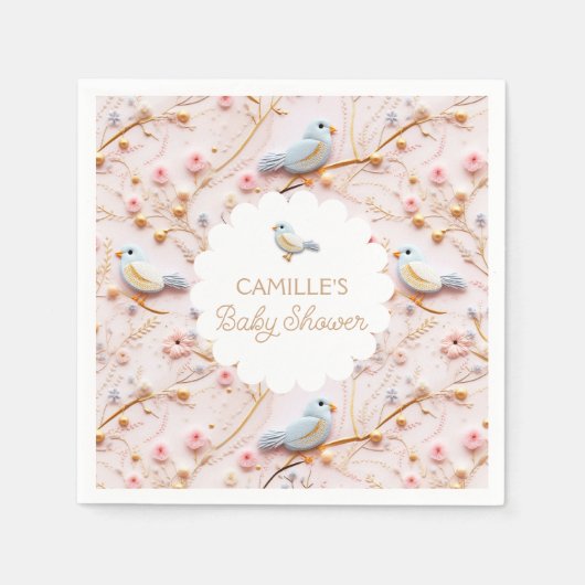 ピンクフローラガーデンガールベビーシャワー スタンダードカクテルナプキン (正面)