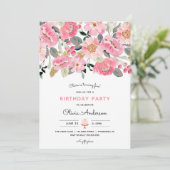 ピンクフローラガーデンガール誕生日招待状 招待状 (スタンド正面)
