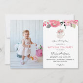 ピンクフローラガーデンティーパーティー誕生日 招待状 (正面)