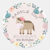 ピンクフローラガーデンホースガール誕生日クラシックRou ラウンドシール (正面)