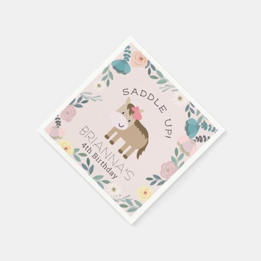 ピンクフローラガーデンホースガール誕生日ナプキンス スタンダードカクテルナプキン (角)