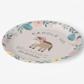 ピンクフローラガーデンホースガール誕生日紙プレート ペーパープレート (アングル)