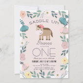 ピンクフローラガーデンホースガール1st誕生日 招待状 (正面)