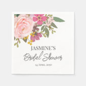 ピンクフローラガーデン春ブライダルシャワー スタンダードカクテルナプキン (正面)