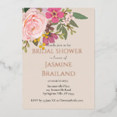 ピンクフローラガーデン春ブライダルシャワー 箔招待状 (正面)