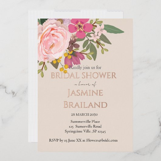 ピンクフローラガーデン春ブライダルシャワー 箔招待状 (封筒)
