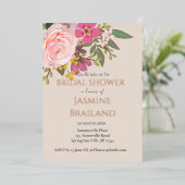 ピンクフローラガーデン春ブライダルシャワー 箔招待状 (立ち正面)