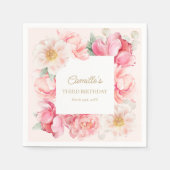 ピンクフローラガーデン誕生日 スタンダードカクテルナプキン (正面)