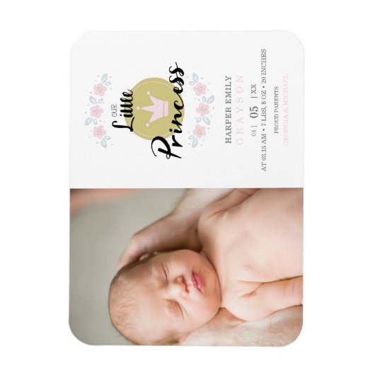 ピンクフローラガーランドプリンセスクラウン生まれたばかりのガール マグネット (縦)