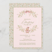 ピンクフローラガーリーコケットホリデーパーティー 招待状 (正面/裏面)