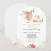 ピンクフローラガールかわいい白鳥プリンセスベビーシャワーin 招待状 (正面/裏面)