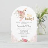 ピンクフローラガールかわいい白鳥プリンセスベビーシャワーin 招待状 (スタンド正面)