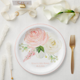 ピンクフローラガールウォーター色名ベビーシャワー ペーパープレート