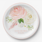ピンクフローラガールウォーター色名ベビーシャワー ペーパープレート (正面)