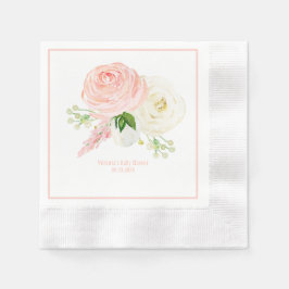 ピンクフローラガールウォーター色名日付赤ちゃんシャワー 縁ありカクテルナプキン