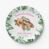 ピンクフローラガールカワイトスロスベビーシャワー紙プラット ペーパープレート (正面)