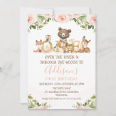 ピンクフローラガールズウッドランドファースト誕生日インビタティ 招待状 (正面)