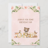 ピンクフローラガールズウッドランドファースト誕生日インビタティ 招待状 (裏面)