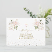 ピンクフローラガールズツインズ1st誕生日《キリスト教》洗礼式や命名式 サンキューカード (スタンド正面)