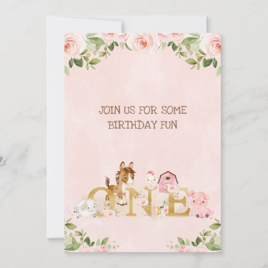 ピンクフローラガールズファーム第1誕生日招待状 招待状 (裏面)