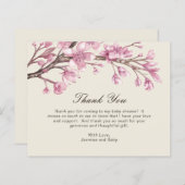 ピンクフローラガールバジェットベビーシャワーサンキューカード (正面/裏面)