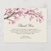 ピンクフローラガールバジェットベビーシャワーサンキューカード (正面)
