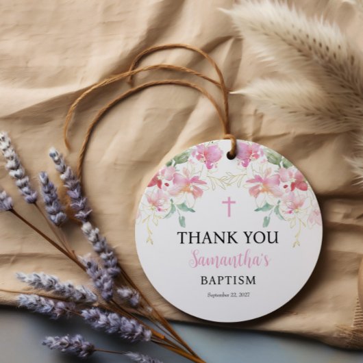 ピンクフローラガールバプテススカロップメッセージカード フェイバータグ