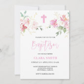 ピンクフローラガールバプテスマの招待 招待状 (正面)