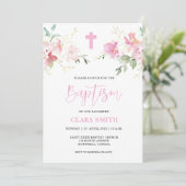 ピンクフローラガールバプテスマの招待 招待状 (スタンド正面)