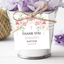 ピンクフローラガールバプテスマメッセージカード フェイバータグ