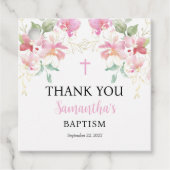 ピンクフローラガールバプテスマメッセージカード フェイバータグ (正面)