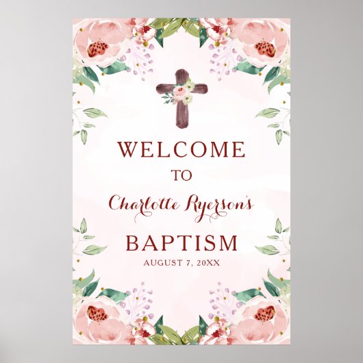 ピンクフローラガールバプテスムウェルカム ポスター (正面)