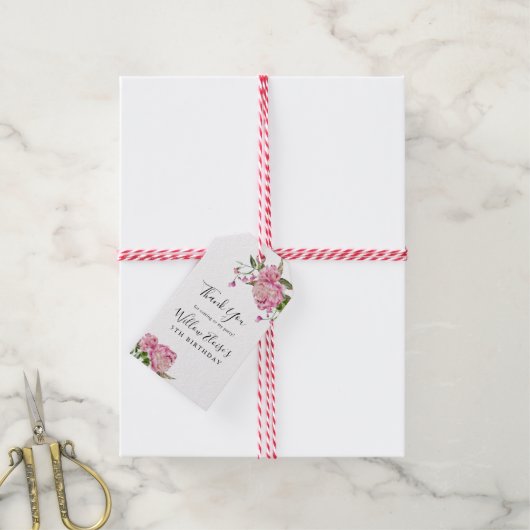 ピンクフローラガールバースデーパーティー ギフトタグ (より糸付き)