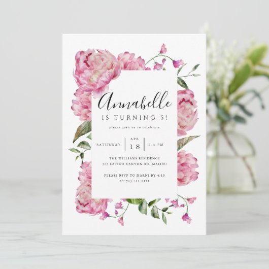 ピンクフローラガールバースデーパーティー 招待状 (スタンド正面)