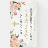 ピンクフローラガールファースト聖体拝領バナー 横断幕 (縦)