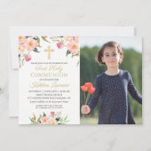 ピンクフローラガールファースト聖体拝領フォト招待状 招待状 (正面)