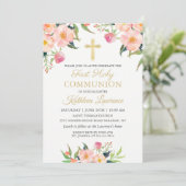 ピンクフローラガールファースト聖餐式招待状 招待状 (スタンド正面)