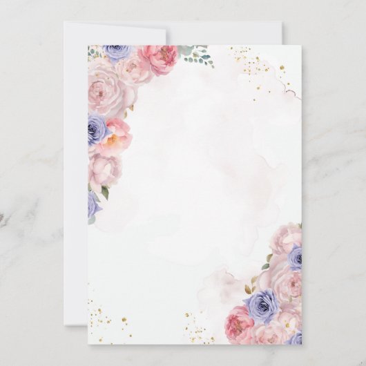 ピンクフローラガールファースト聖餐式金ゴールド十字架 招待状 (裏面)