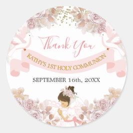 ピンクフローラガールファースト聖餐式 ラウンドシール