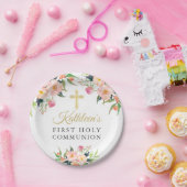 ピンクフローラガールファースト・ホリー・コミュニオン ペーパープレート (パーティー)