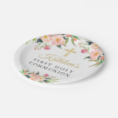 ピンクフローラガールファースト・ホリー・コミュニオン ペーパープレート (アングル)