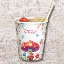 ピンクフローラガールフェアリー誕生日パーティー 紙コップ