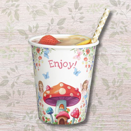 ピンクフローラガールフェアリー誕生日パーティー 紙コップ