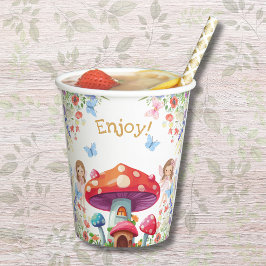 ピンクフローラガールフェアリー誕生日パーティー 紙コップ